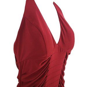 Sue Wong Halter Ruched Sheath Dress Size 10 Red Cranberry Burgundy Bodycon Lined